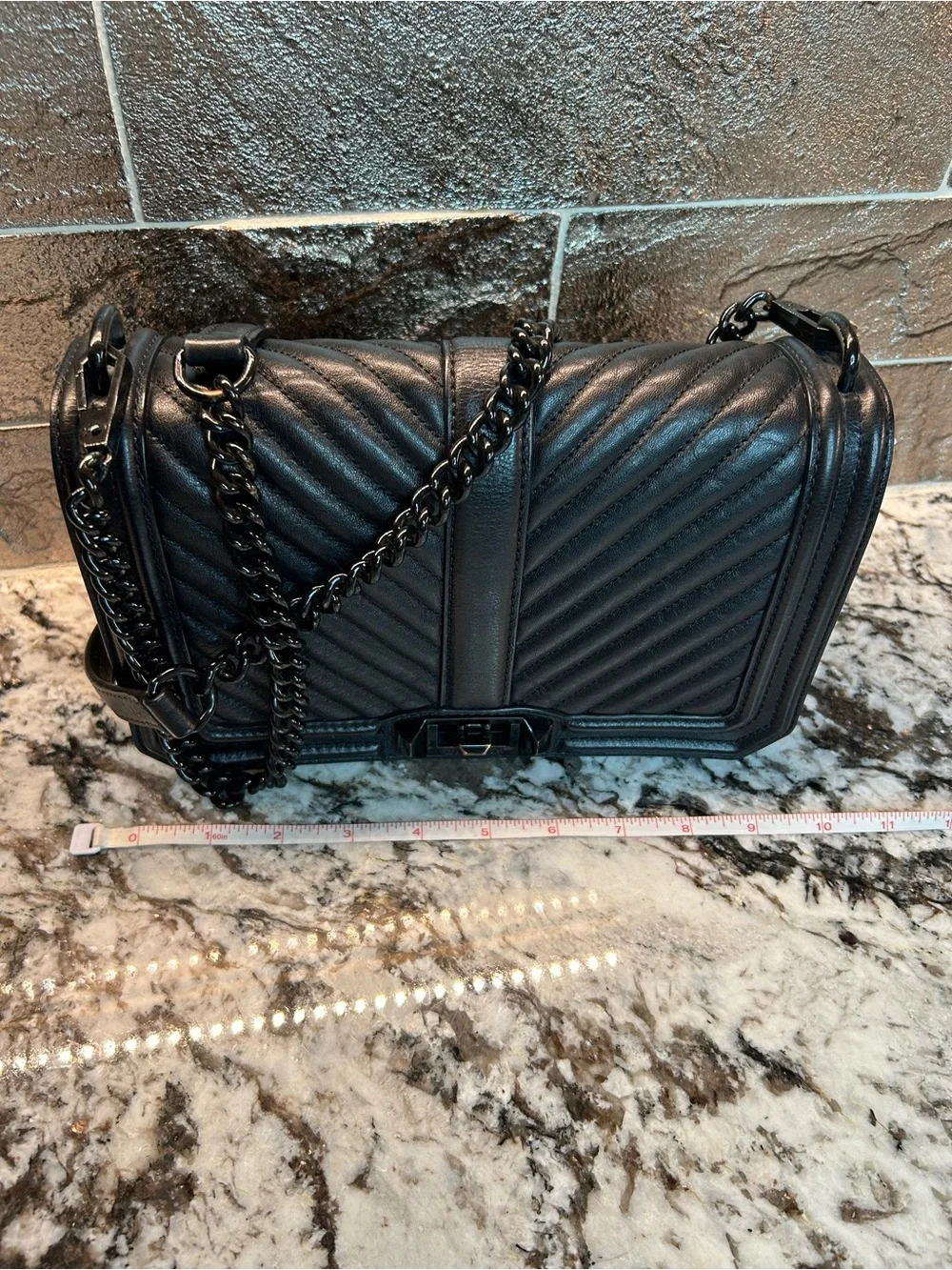 Rebecca Minkoff Black Leather Quilted Chevron Flap Shoulder Bag
